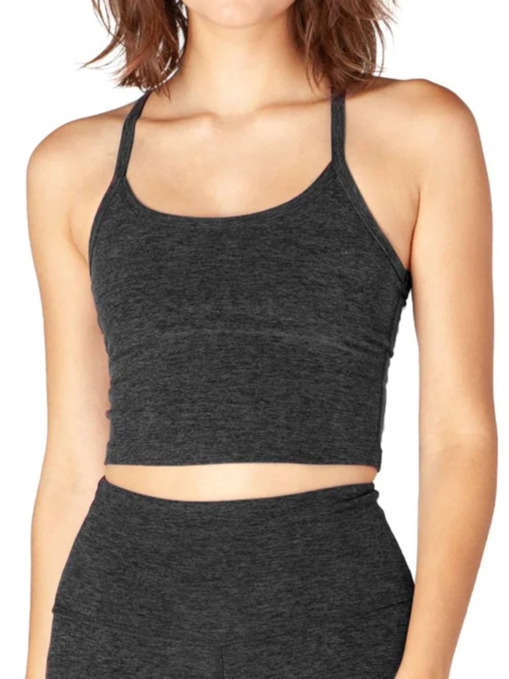Beyond Yoga Heathered Gray Spacedye Slim Racerback Cropped Tank